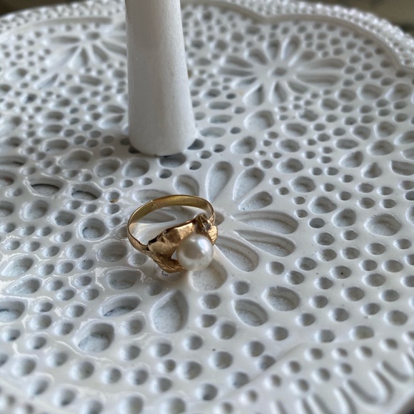 14K Gold and genuine Pearl with diamond chips ring - Picture 8 of 14